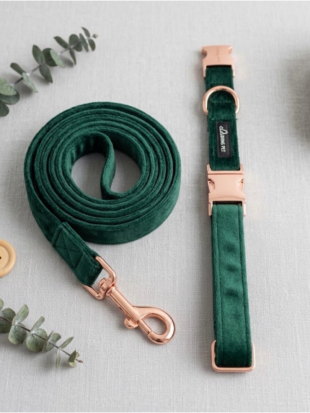 NWOT Aring Pet Emerald Green Velvet Dog Collar & Leash Set